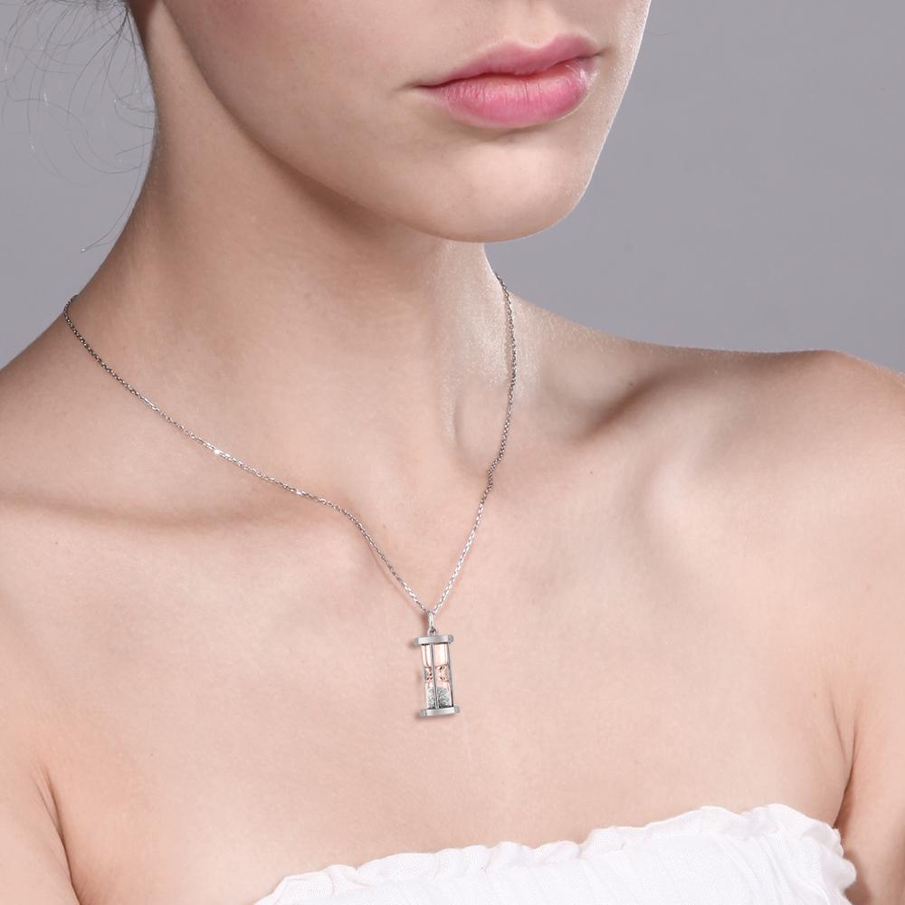 Hourglass Diamond Dust Silvery Pendant Necklace Seven Season