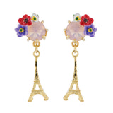 Les Néréides Eiffel Tower and Flowery Faceted Crystal Earrings-Seven Season