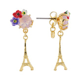 Les Néréides Eiffel Tower and Flowery Faceted Crystal Earrings-Seven Season