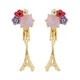 Les Néréides Eiffel Tower and Flowery Faceted Crystal Earrings-Seven Season