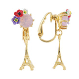 Les Néréides Eiffel Tower and Flowery Faceted Crystal Earrings-Seven Season