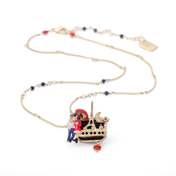 大人女性の Lovers Necklace Pendant Tower Eiffel the Under Strolling ネックレス