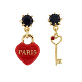 Les Néréides Paris Heart Shaped Lock with Key Asymmetrical Earrings-Seven Season