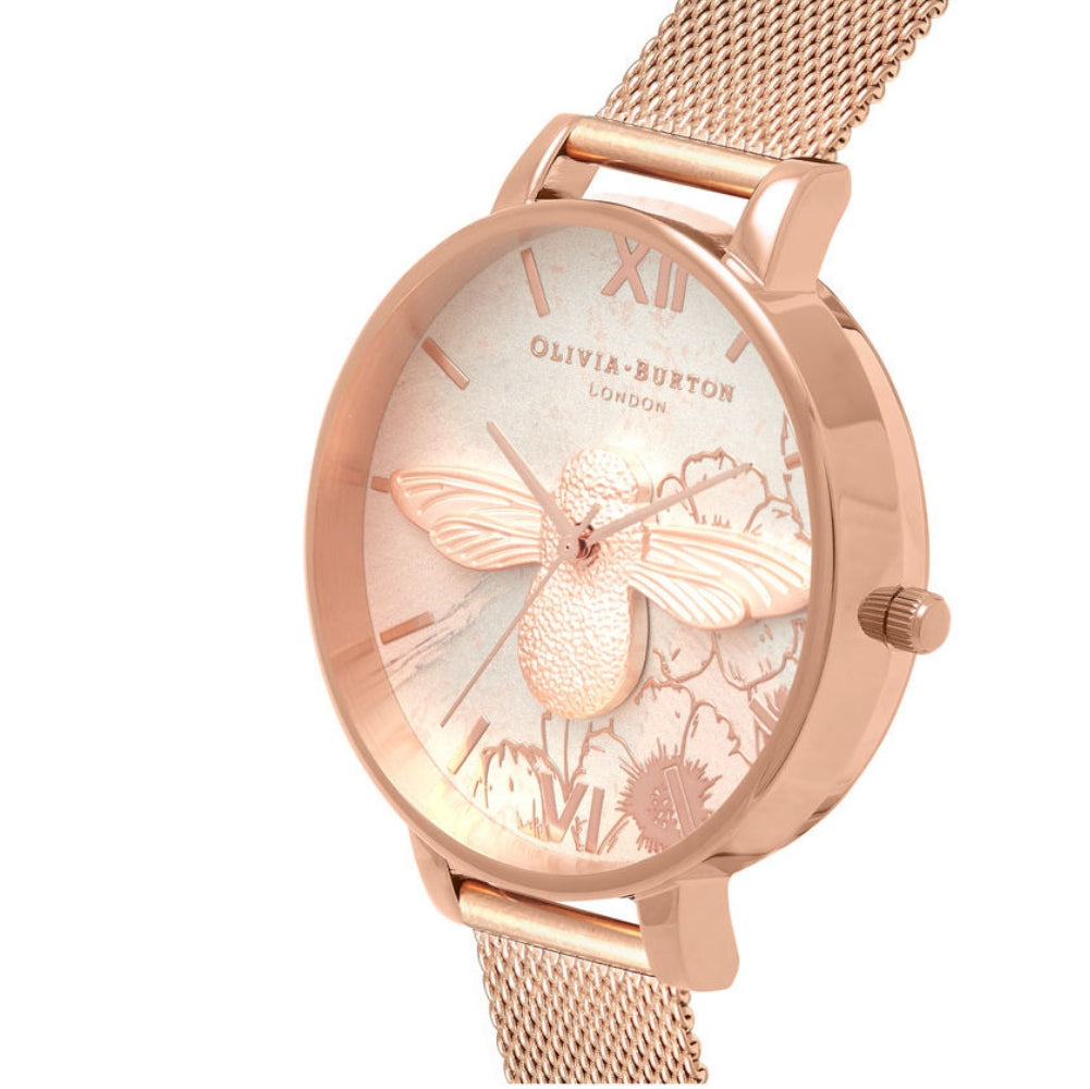 Olivia burton abstract florals rose gold mesh watch 2025