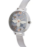 Olivia Burton 3D Bee Bejewelled Florals Demi Dial Blue and Silver Mesh Watch-Seven Season