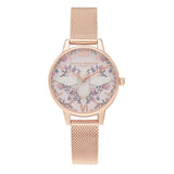 Olivia Burton 3D Bee Meant to Bee Blush Dial Silver and Rose Gold Mesh Watch-Seven Season