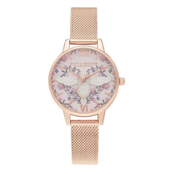 3D Bee Meant to Bee Blush Dial Silver and Rose Gold Mesh Watch