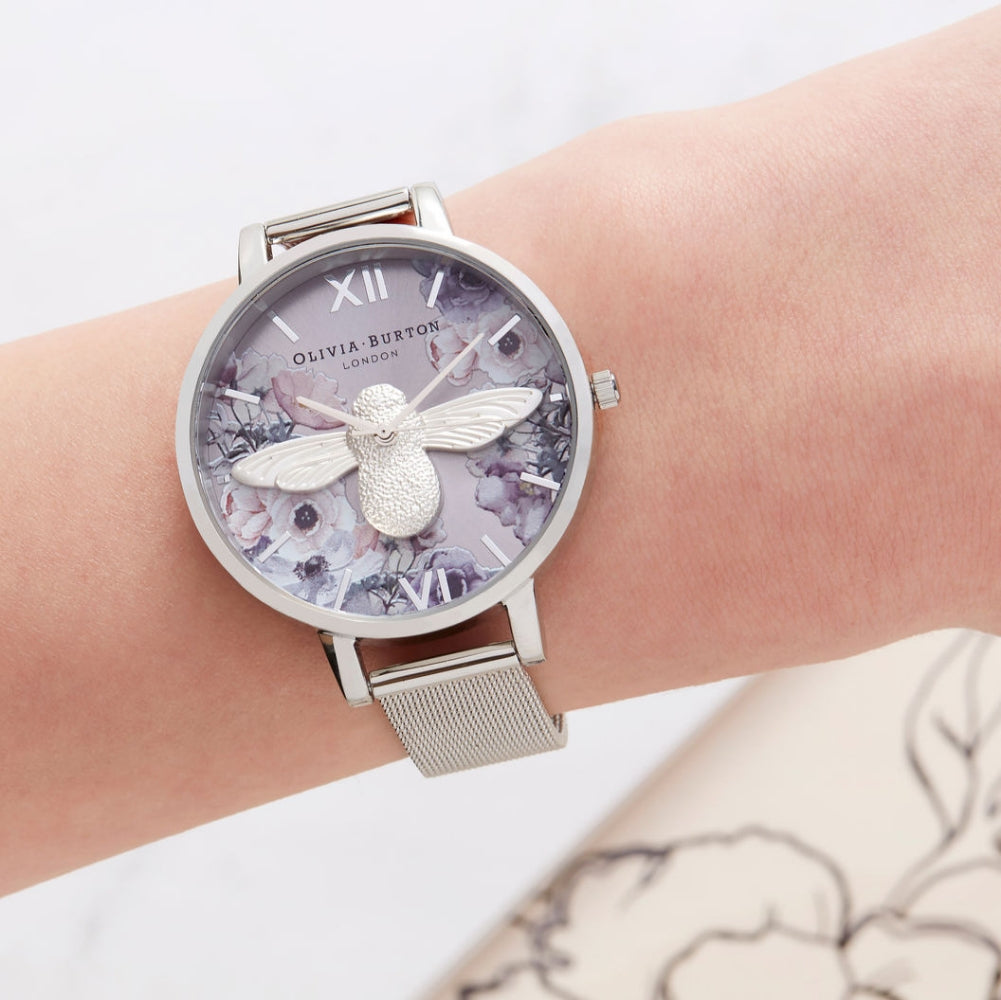 Olivia burton watercolour florals silver mesh 2025