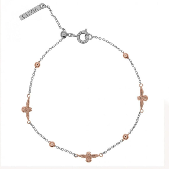 Olivia Burton 3D Bee and Ball Silver and Rose Gold Chain Bracelet -Seven Season