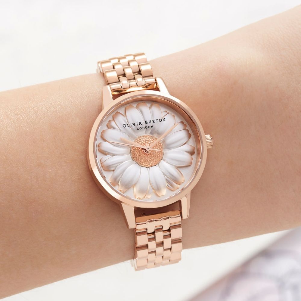 3D Daisy Midi Dial Rose Gold Bracelet Watch Seven Season