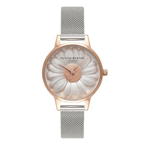 Olivia Burton 3D Daisy Midi Dial Rose Gold and Silver Mesh Watch-Seven Season