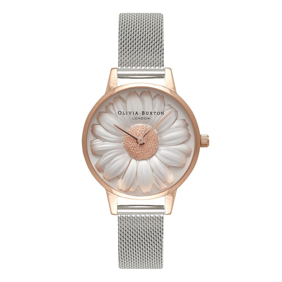 Olivia Burton 3D Daisy Midi Dial Rose Gold and Silver Mesh Watch-Seven Season