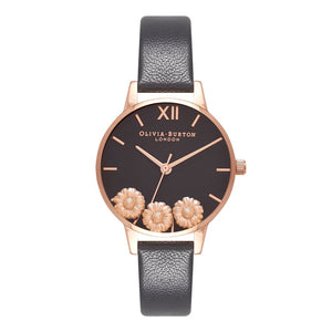 Olivia Burton Dancing Daisy Midi Dial Black and Rose Gold Watch-Seven Season