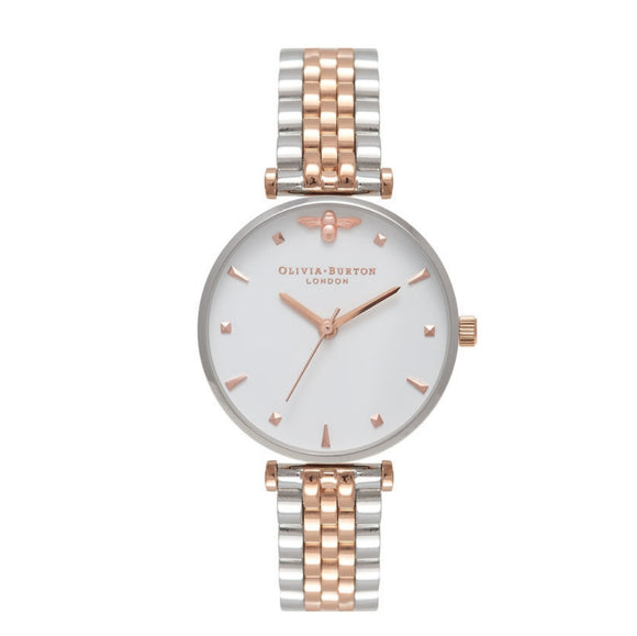 Olivia Burton Queen Bee Midi Dial Silver and Rose Gold T-Bar Bracelet Watch-Seven Season