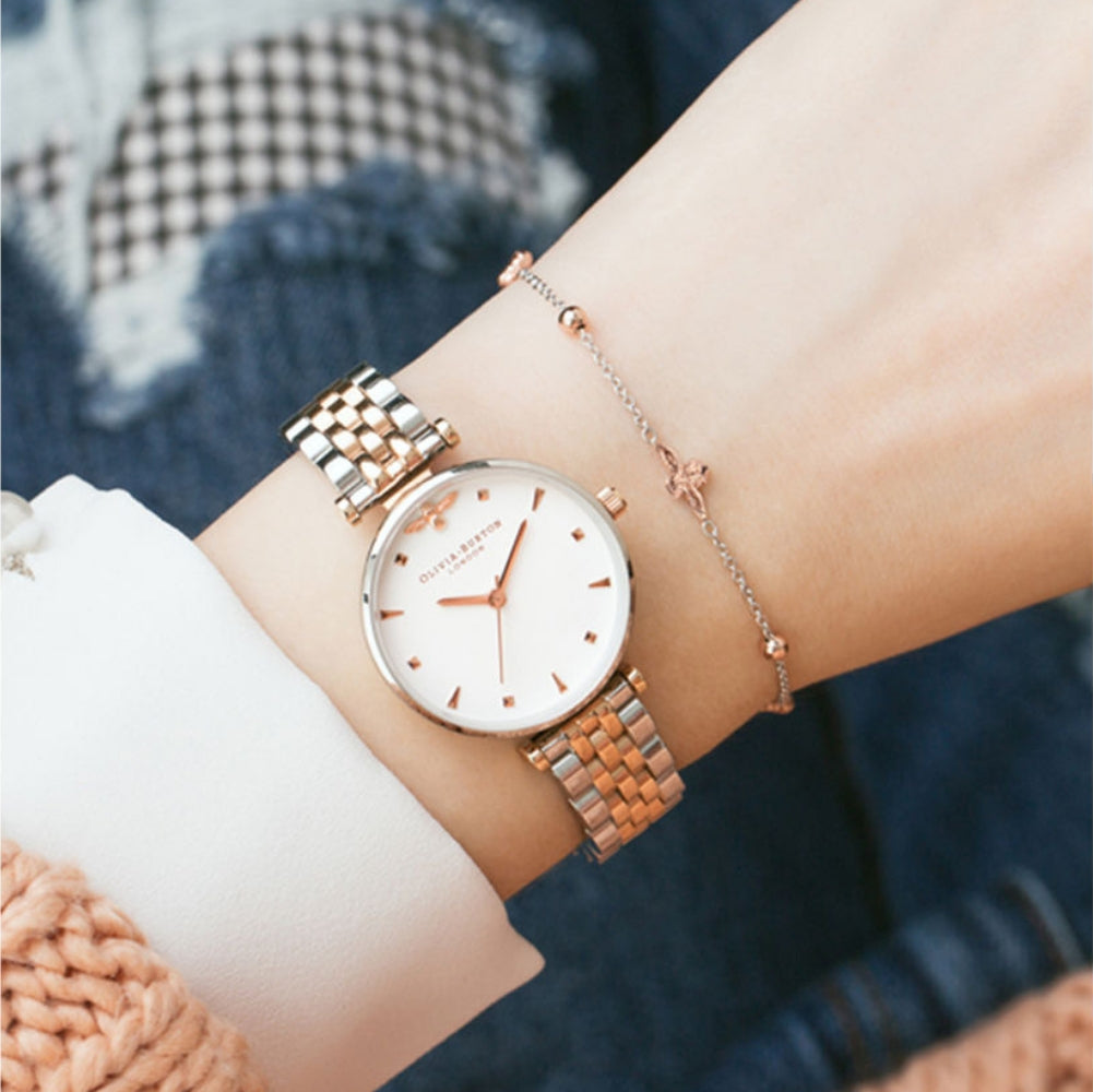 Queen Bee Midi Dial Silver and Rose Gold T Bar Bracelet Watch Seven Season