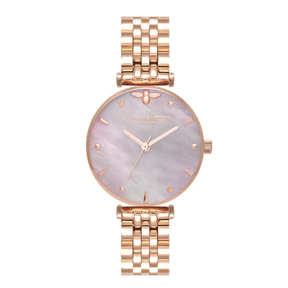 Olivia Burton Queen Bee Pink Mother of Pearl Dial Rose Gold Bracelet Watch-Seven Season