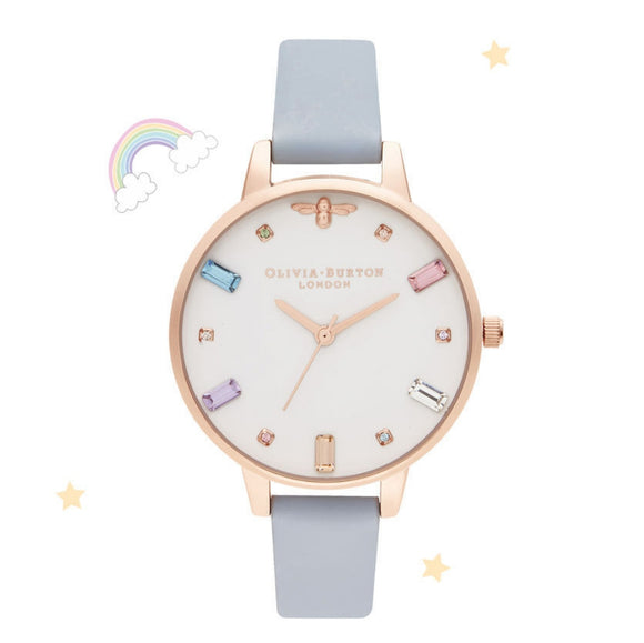 Olivia Burton Rainbow Bee Demi Dial Chalk Blue and Rose Gold Watch-Seven Season