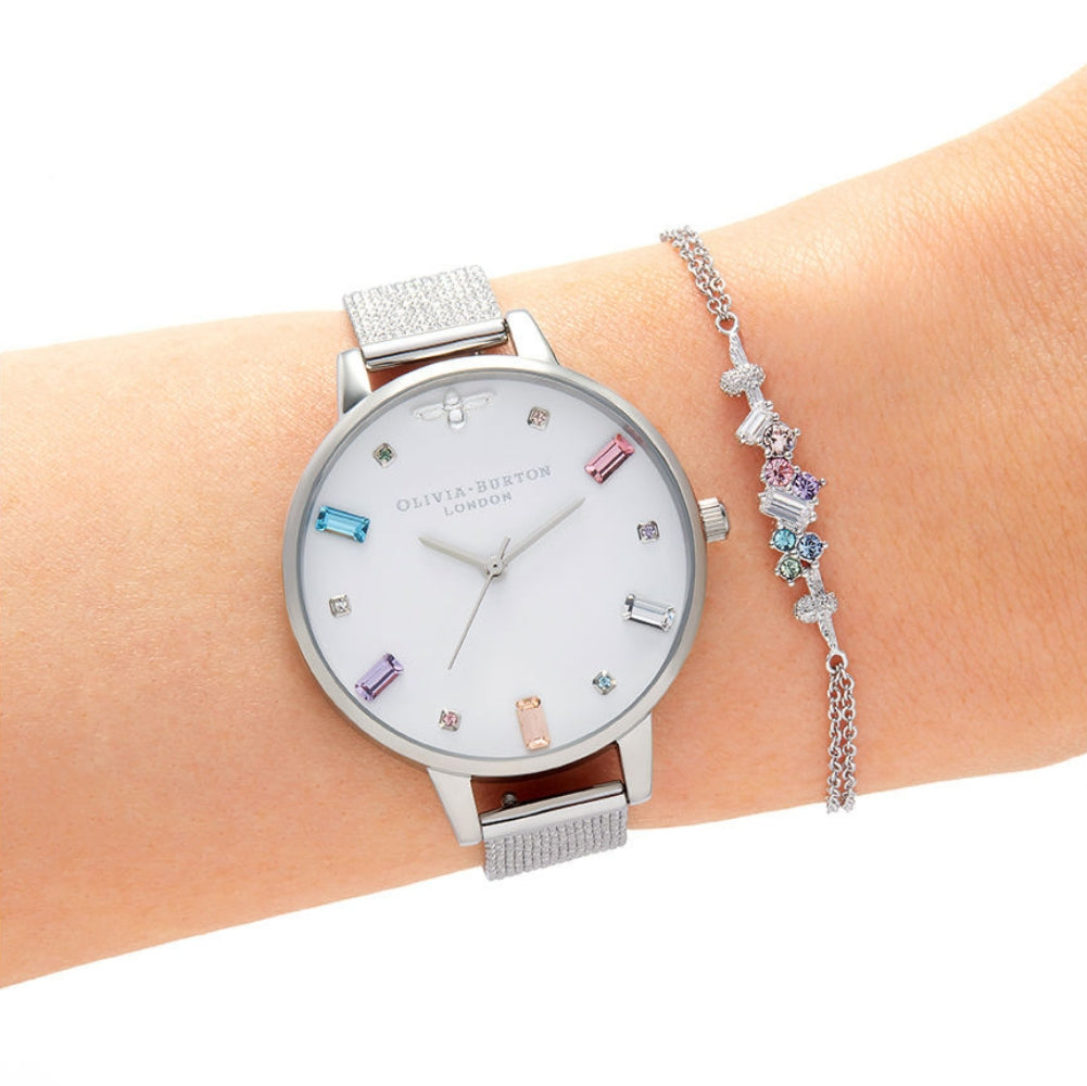 Rainbow Bee Demi Dial Silver Boucle Mesh Watch Seven Season