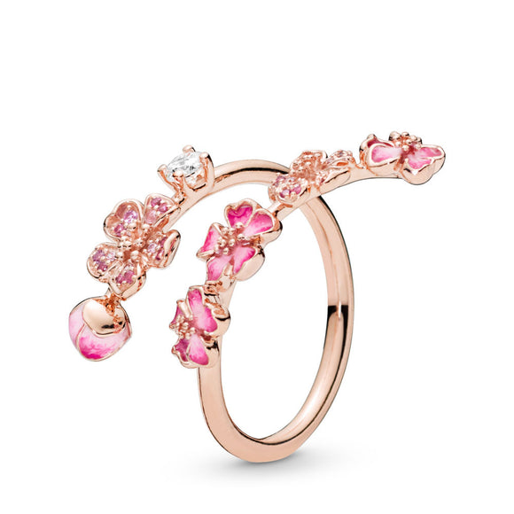 Pandora Peach Blossom Flower Branch Ring-Seven Season