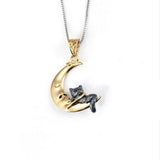 Seven Season Cutie Cat on the Moon Gold-Plated Sterling Silver Pendant Necklace