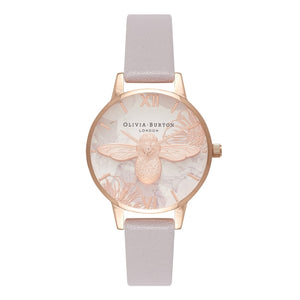 Seven Season 3D Bee Abstract Florals Midi Dial Grey Lilac and Rose Gold Watch