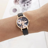 Seven Season 3D Bee Bejewelled Florals Midi Dial Black and Rose Gold Watch