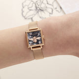 Seven Season 3D Bee Bejewelled Florals Square Dial Rose Gold Mesh Watch