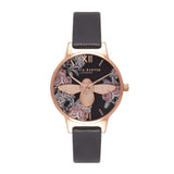 Seven Season 3D Bee Botanical Midi Dial Black and Rose Gold Watch