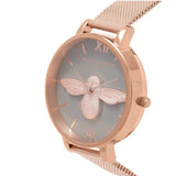 Seven Season  3D Bee Midi Grey Dial Rose Gold Mesh Watch