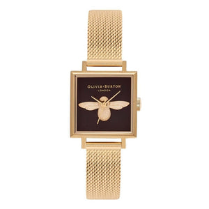 Seven Season 3D Bee Square Dial Gold Mesh Watch