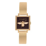 Seven Season 3D Bee Square Dial Gold Mesh Watch