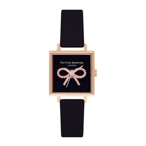 Seven Season 3D Vintage Bow Midi Square Dial Black and Rose Gold Watch