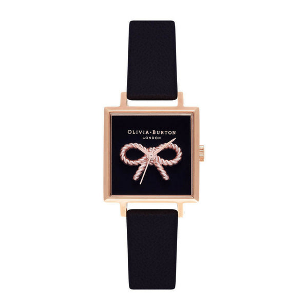 3D Vintage Bow Midi Square Dial Black and Rose Gold Watch Seven Season