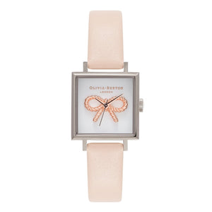 Seven Season 3D Vintage Bow Midi Square Dial Nude Peach Rose Gold and Silver Watch