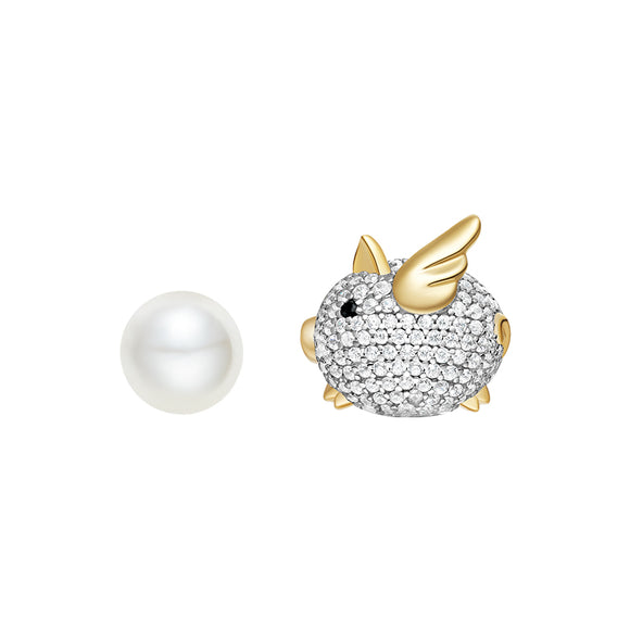Seven Season Adorable Piggy Shell Pearl Mismatched Stud Earrings HEFANG Jewelry