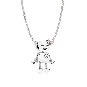 Seven Season Bella Bot with Pink Enamel Bowknot Pendent Necklace