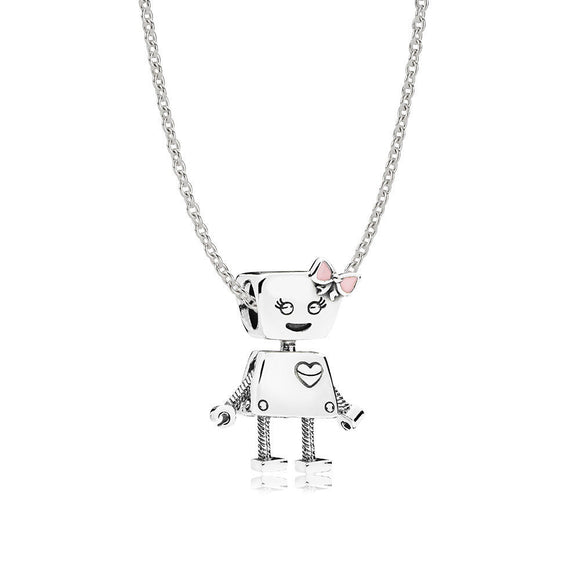 Seven Season Bella Bot with Pink Enamel Bowknot Pendent Necklace