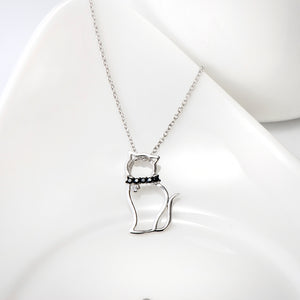 Seven Season Cutie Cat Enhanced Black Collar Cat Pendant Necklace