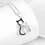 Seven Season Cutie Cat Enhanced Black and White Double Cat Pendant Necklace