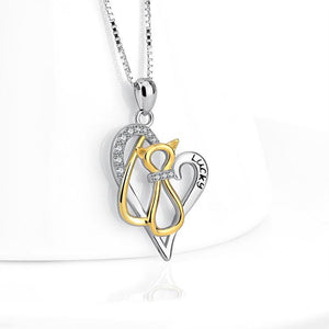 Seven Season Cutie Cat Feline Silhouette Heart Pendant Necklace