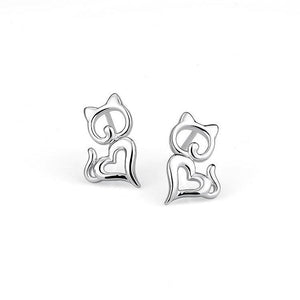 Seven Season Cutie Cat Heart Shaped Stud Earrings