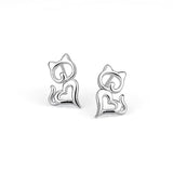 Seven Season Cutie Cat Heart Shaped Stud Earrings