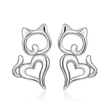 Seven Season Cutie Cat Heart Shaped Stud Earrings