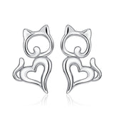 Seven Season Cutie Cat Heart Shaped Stud Earrings