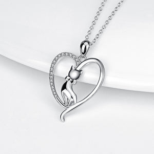 Seven Season Cutie Cat Sitting Kitty with Bow Tie Heart Pendant Necklace