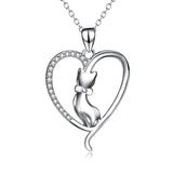 Seven Season Cutie Cat Sitting Kitty with Bow Tie Heart Pendant Necklace