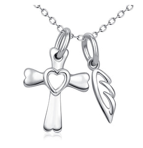 Seven Season Dog Heaven Dog Bone Cross and Wing Pendant Necklace