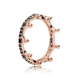 Seven Season Enchanted Crown Rose Gold Black Crystal Ring Pandora