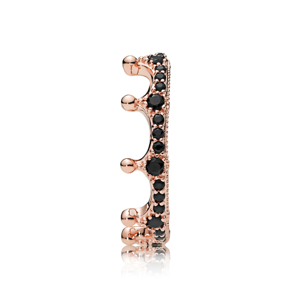 Enchanted Crown Rose Gold Black Crystal Ring