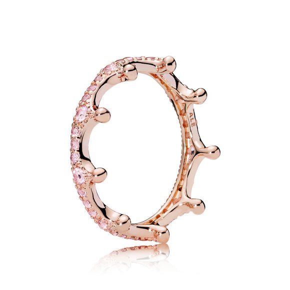 Seven Season Enchanted Crown Rose Gold Pink Crystal Ring Pandora